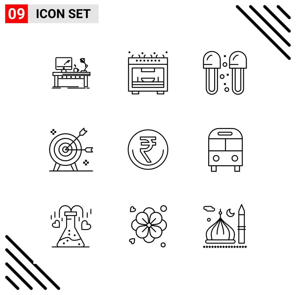 Pixle Perfect Set of 9 Line Icons Outline Icon Set for Webite Designing and Mobile Applications Interface Creative Black Icon vector background