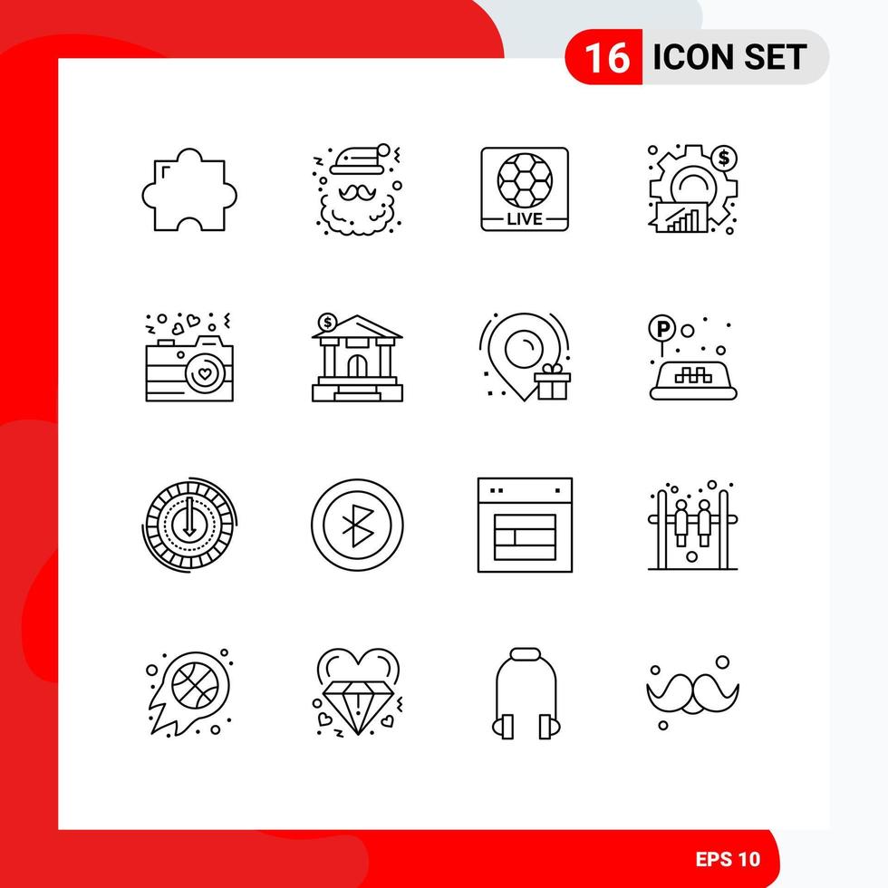 Stock Vector Icon Pack of 16 Line Signs and Symbols for camera graph live business analysis Editable Vector Design Elements