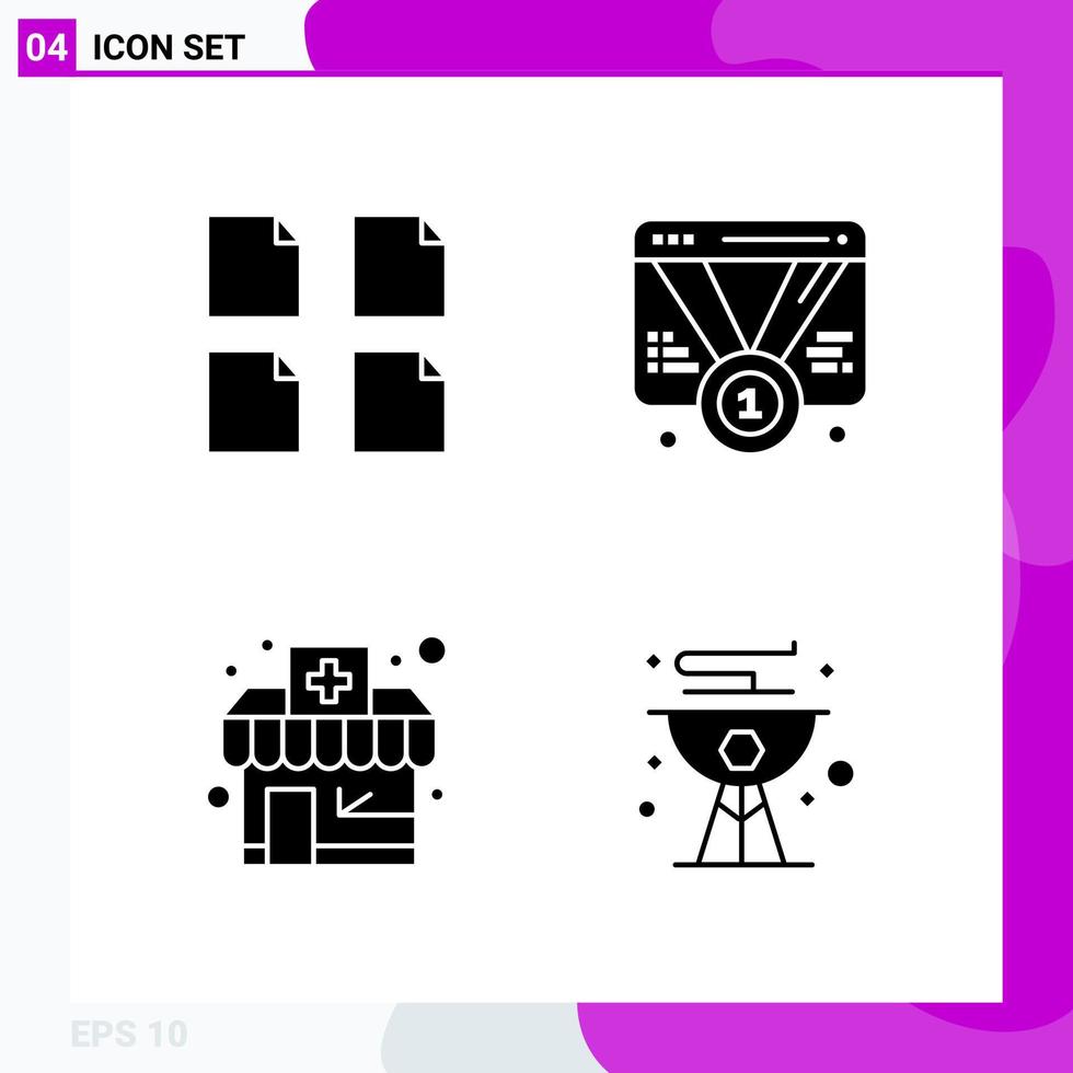 Solid Icon set Pack of 4 Glyph Icons isolated on White Background for Web Print and Mobile Creative Black Icon vector background