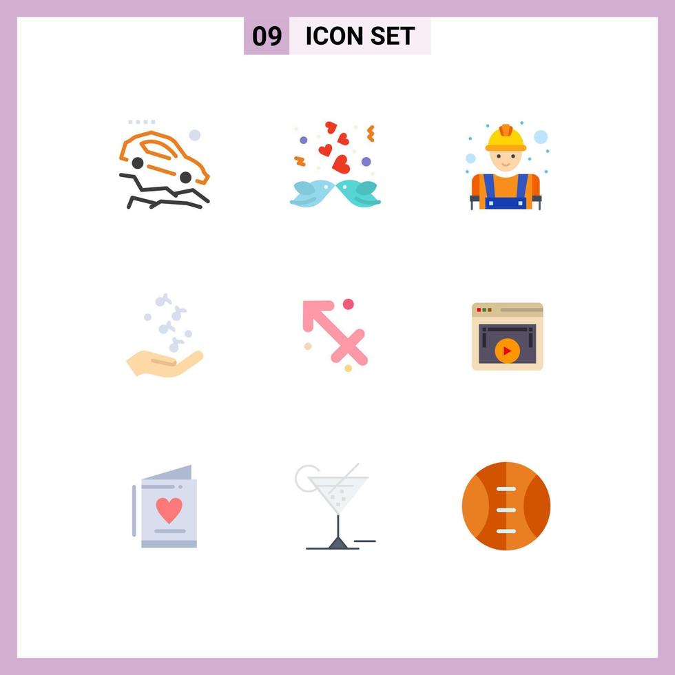 Pack of 9 creative Flat Colors of astrology rock builder music fist Editable Vector Design Elements