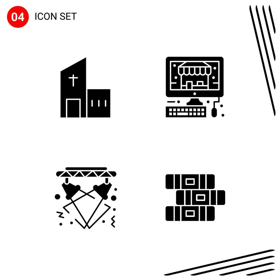 Collection of 4 Vector Icons in solid style Pixle Perfect Glyph Symbols for Web and Mobile Solid Icon Signs on White Background 4 Icons Creative Black Icon vector background