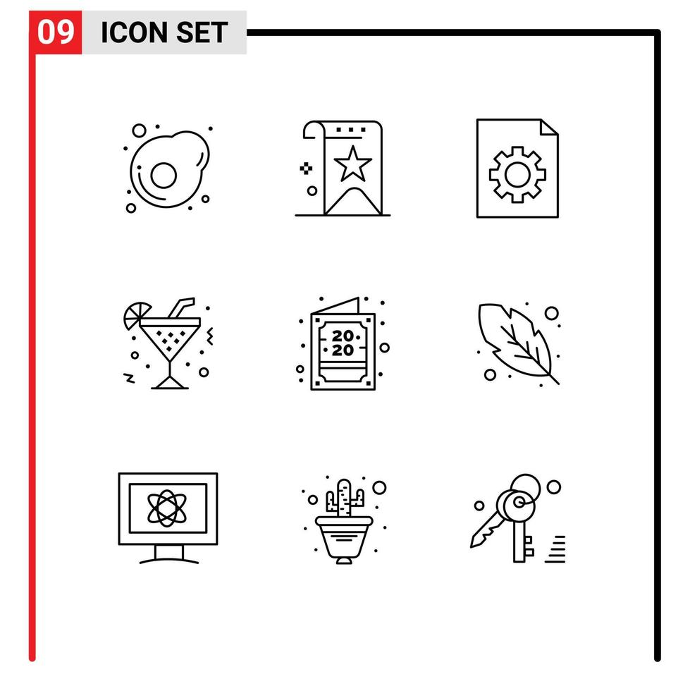 Outline Pack of 9 Universal Symbols of invite card control beverage drink Editable Vector Design Elements