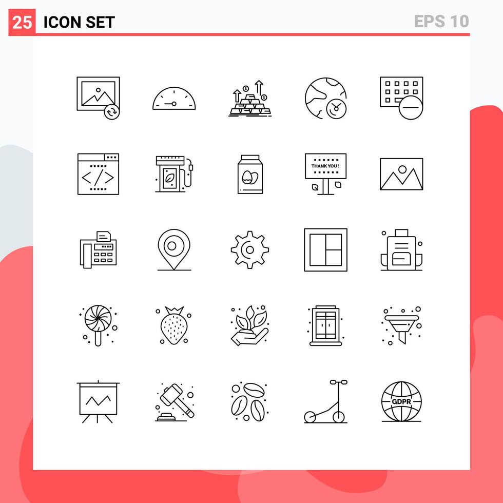 Set of 25 Vector Lines on Grid for devices research cash internet data Editable Vector Design Elements