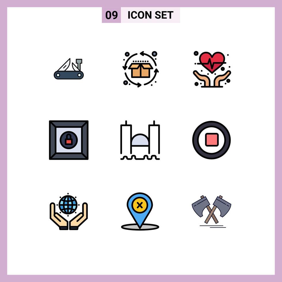 Universal Icon Symbols Group of 9 Modern Filledline Flat Colors of harbor bridge product cycle product box Editable Vector Design Elements