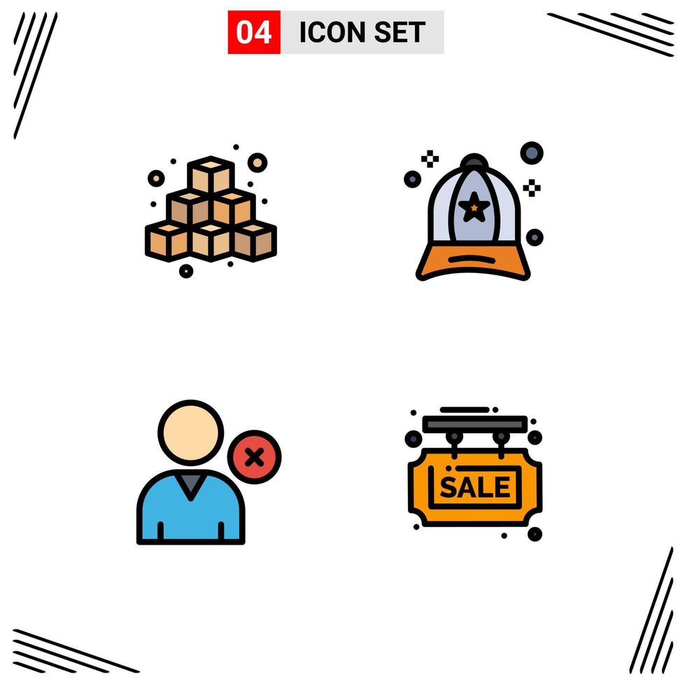 Pictogram Set of 4 Simple Filledline Flat Colors of cubes delete game cap user Editable Vector Design Elements