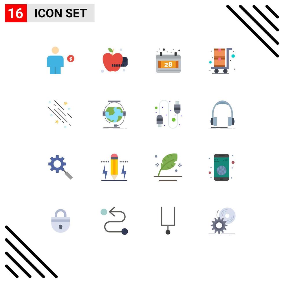 16 Creative Icons Modern Signs and Symbols of stars falling date shooting star shopping trolley Editable Pack of Creative Vector Design Elements