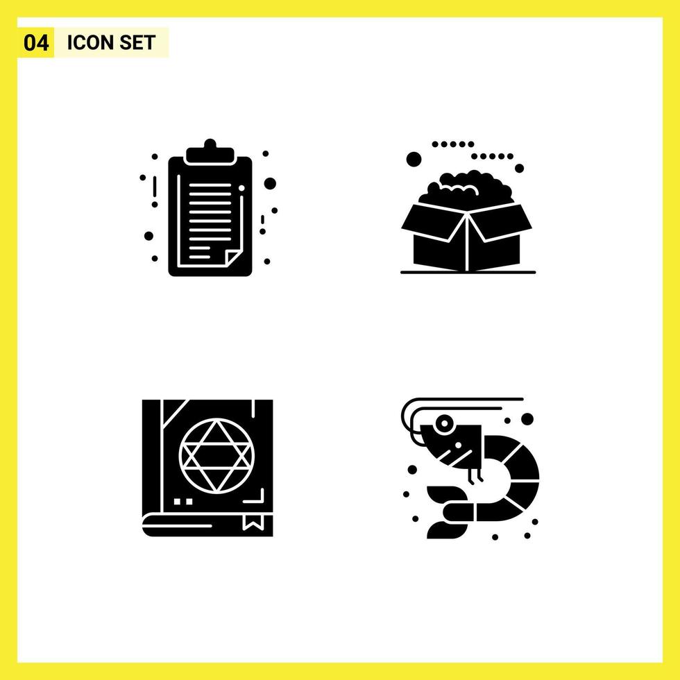Solid Glyph Pack of 4 Universal Symbols of document book clip board product magic Editable Vector Design Elements