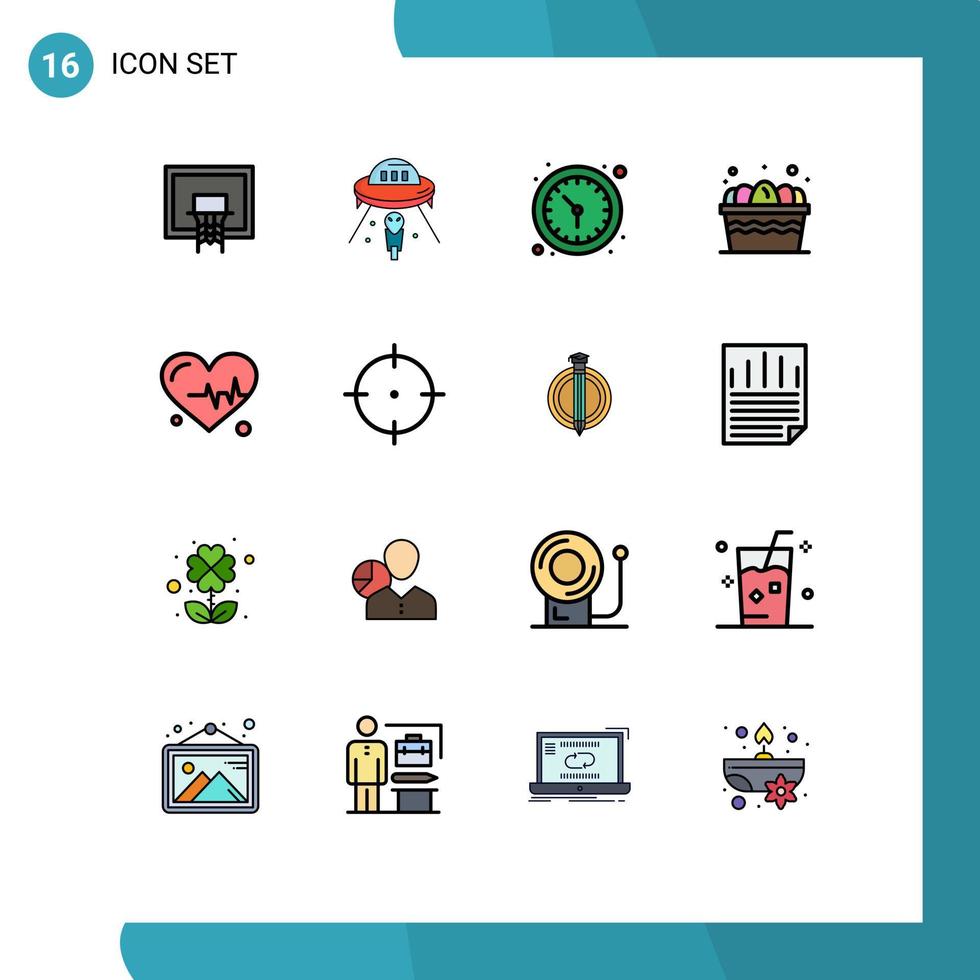 conjunto de 16 iconos de interfaz de usuario modernos símbolos signos para comida huevo carro de nave espacial reloj elementos de diseño de vectores creativos editables