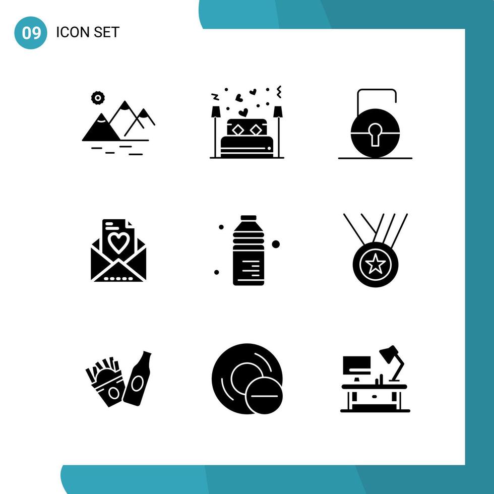 Vector Pack of 9 Glyph Symbols Solid Style Icon Set on White Background for Web and Mobile Creative Black Icon vector background