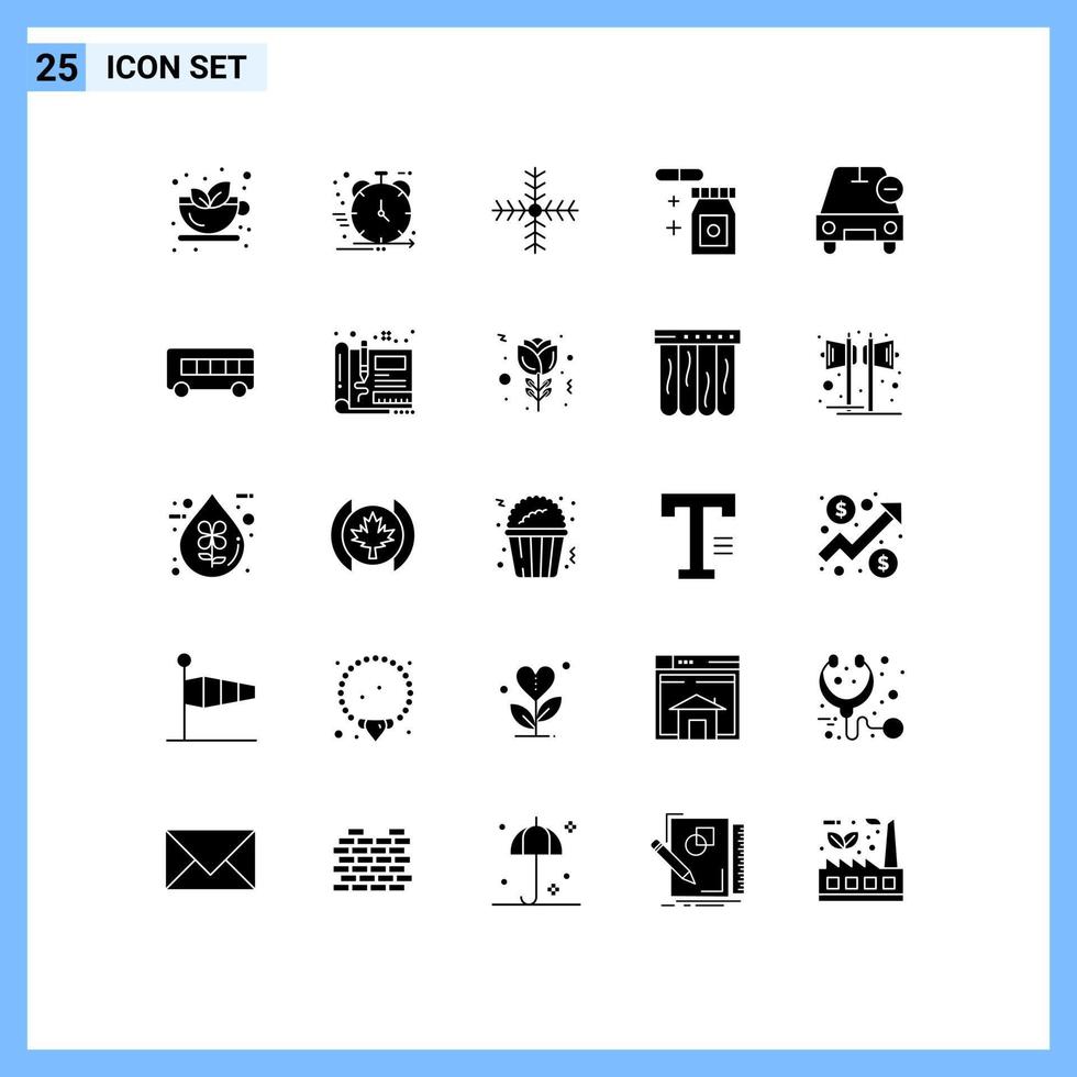 25 Universal Solid Glyphs Set for Web and Mobile Applications delete temperature management rainy winter Editable Vector Design Elements