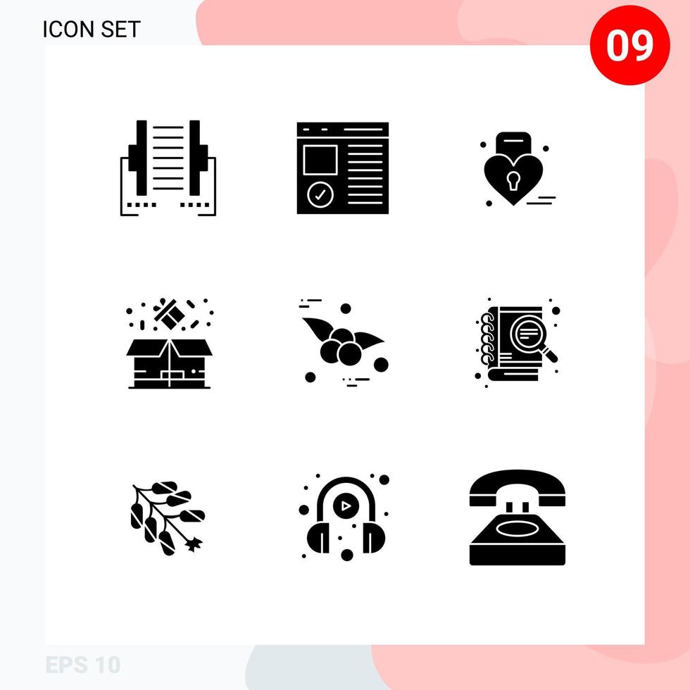 conjunto de 9 iconos de interfaz de usuario modernos símbolos signos para la venta paquete desarrollo caja corazón elementos de diseño vectorial editables vector