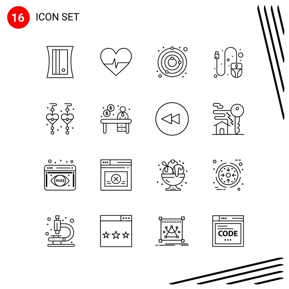 Collection of 16 Vector Icons in Line style Pixle Perfect Outline Symbols for Web and Mobile Line Icon Signs on White Background 16 Icons Creative Black Icon vector background