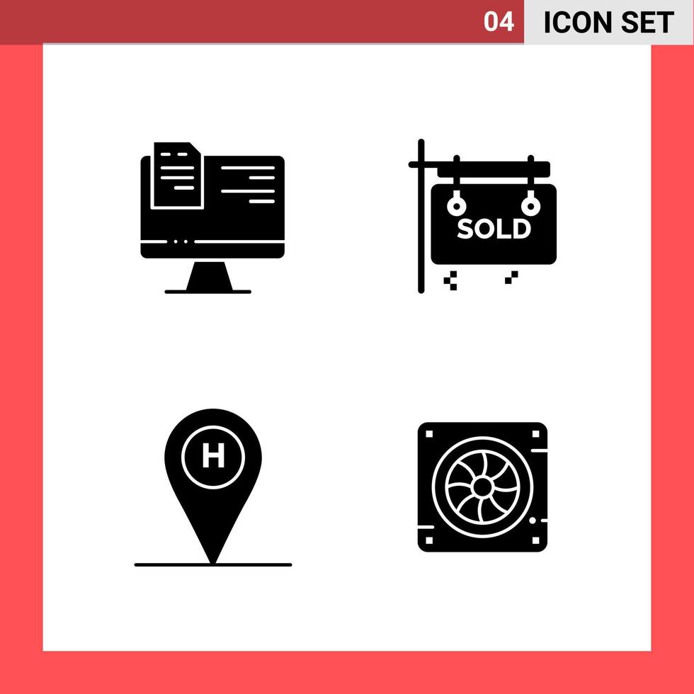 4 Icon Pack Solid Style Glyph Symbols on White Background Simple Signs for general designing Creative Black Icon vector background