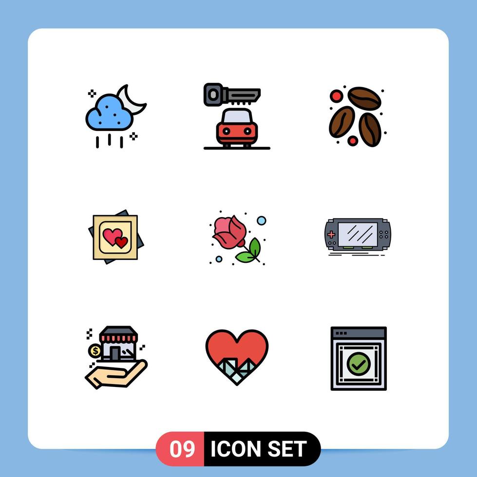 conjunto de 9 iconos de interfaz de usuario modernos símbolos signos para la propuesta de café de flor de rosa amor elementos de diseño vectorial editables vector