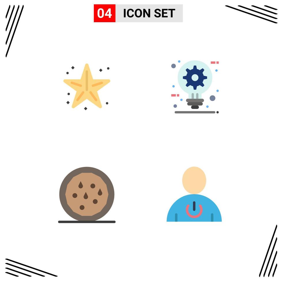 Paquete de iconos planos de 4 interfaces de usuario de signos y símbolos modernos de elementos de diseño de vectores editables de refrigerio de construcción de estrellas de idea de playa