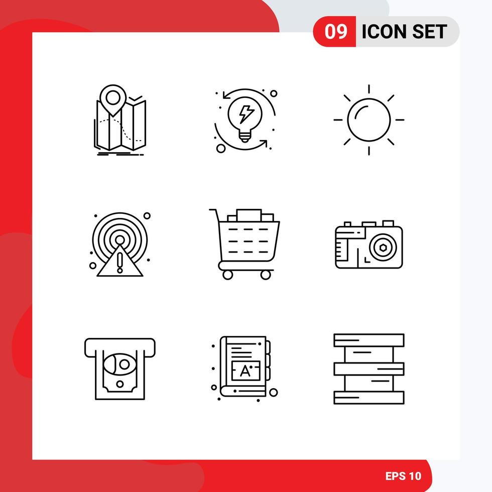 Pictogram Set of 9 Simple Outlines of checkout point system circle alert Editable Vector Design Elements