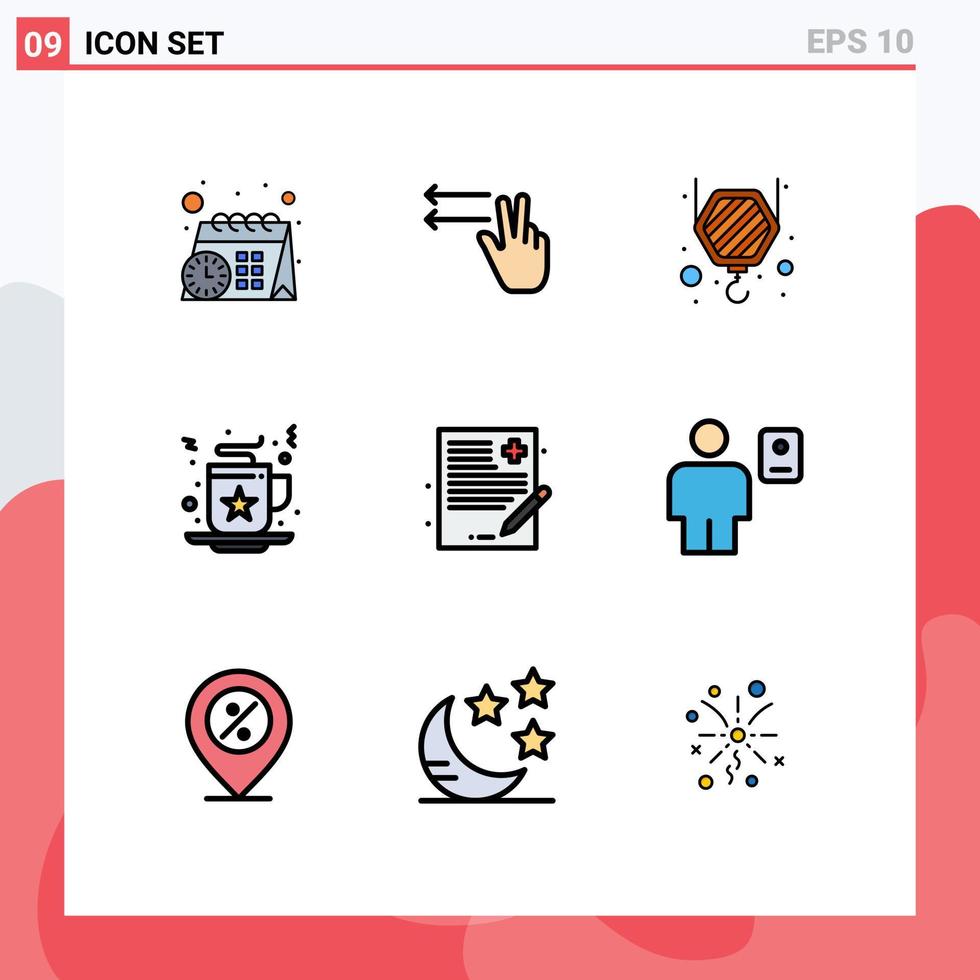 Set of 9 Modern UI Icons Symbols Signs for avatar healthcare hook file drink Editable Vector Design Elements