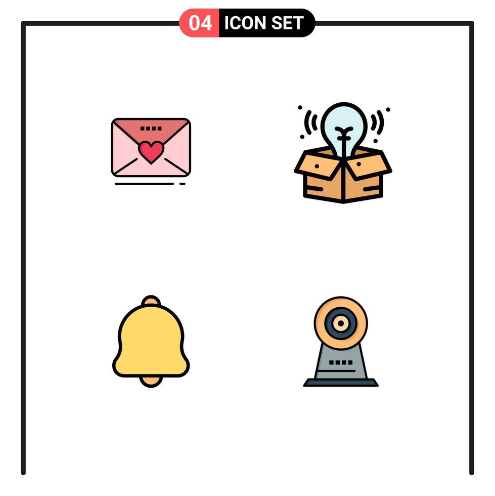 4 User Interface Filledline Flat Color Pack of modern Signs and Symbols of sms notification heart big idea camera Editable Vector Design Elements