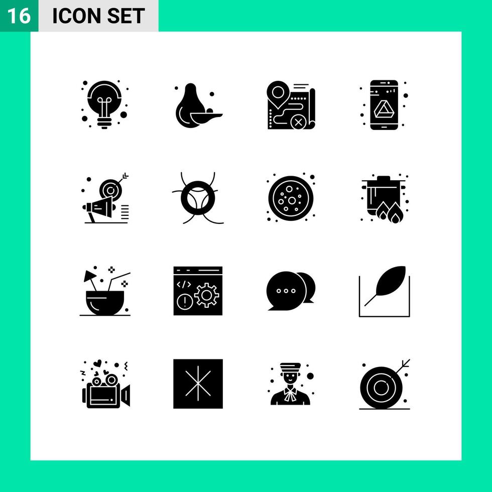 16 Solid Glyph concept for Websites Mobile and Apps megaphone storage route google app Editable Vector Design Elements