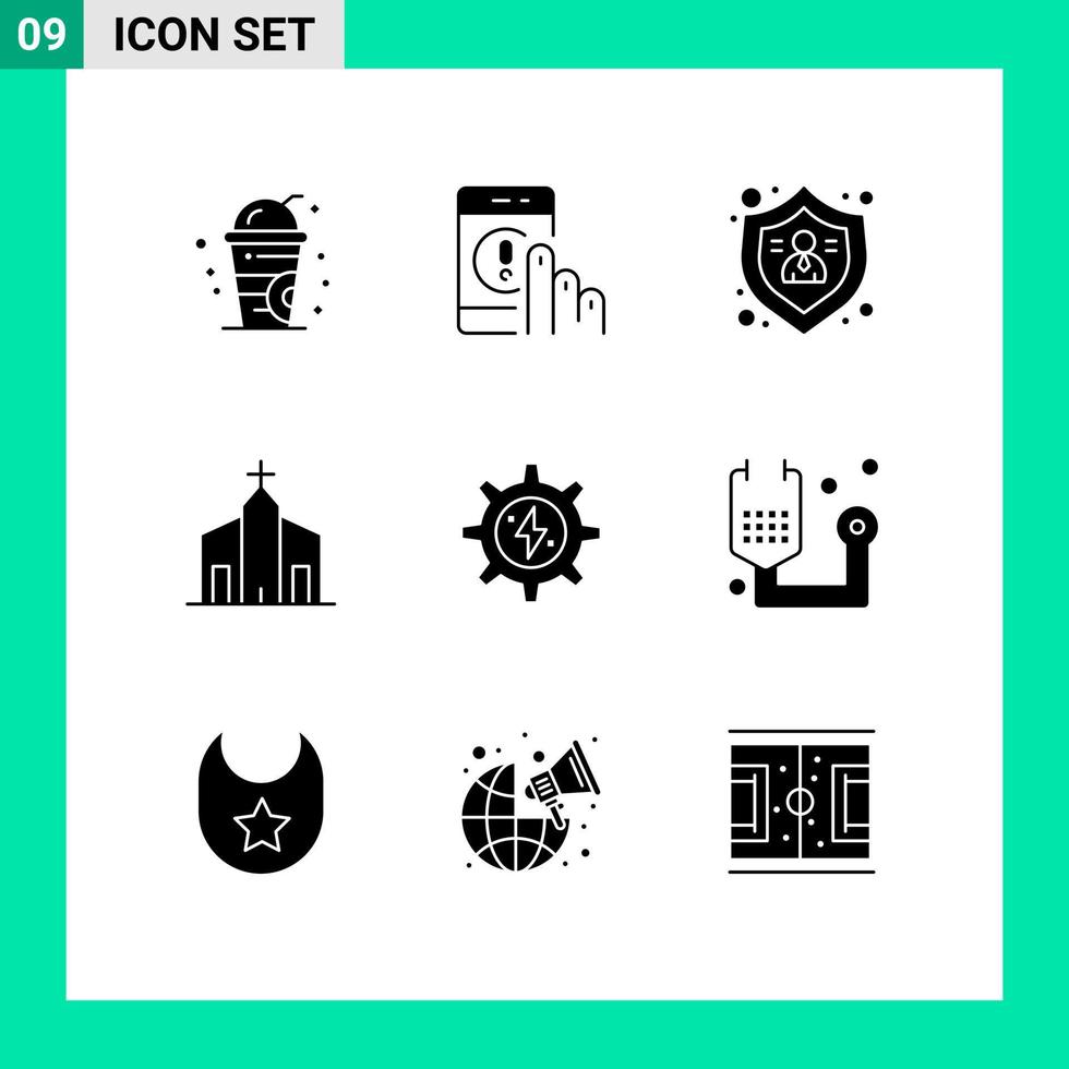 Set of 9 Modern UI Icons Symbols Signs for gear historic action church building Editable Vector Design Elements