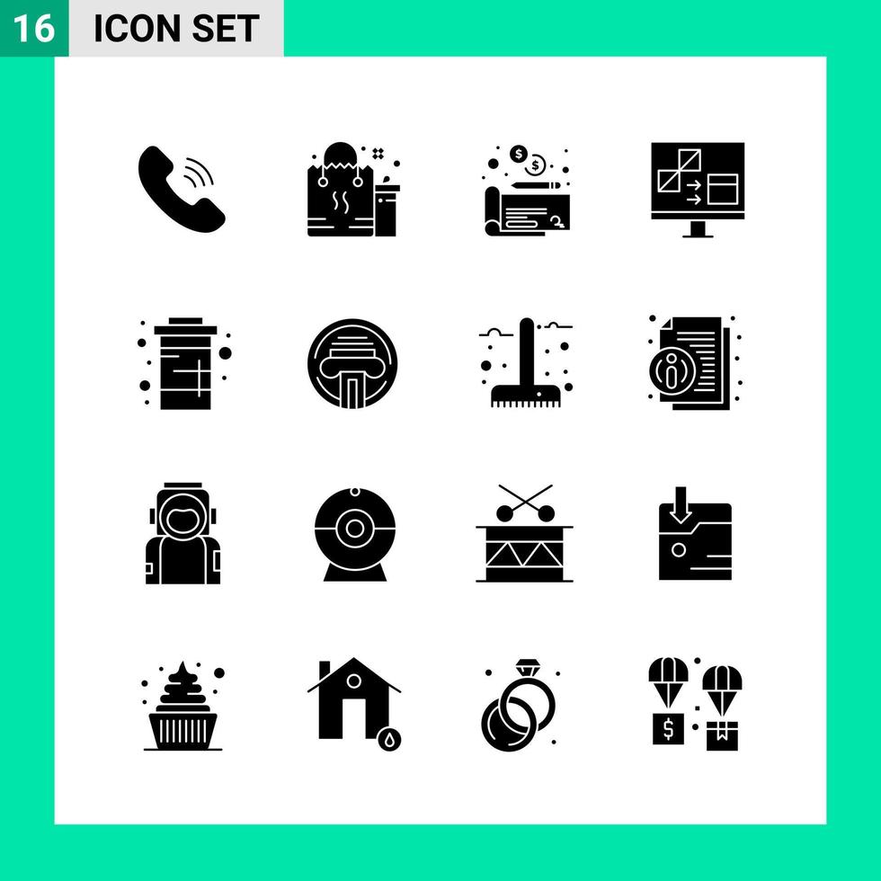 Pack of 16 Solid Style Icon Set Glyph Symbols for print Creative Signs Isolated on White Background 16 Icon Set Creative Black Icon vector background