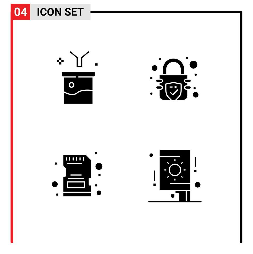 conjunto de glifos sólidos vectoriales en la cuadrícula para elementos de diseño vectorial editables de la tarjeta de bloqueo del embudo de memoria del concepto científico y de big data vector