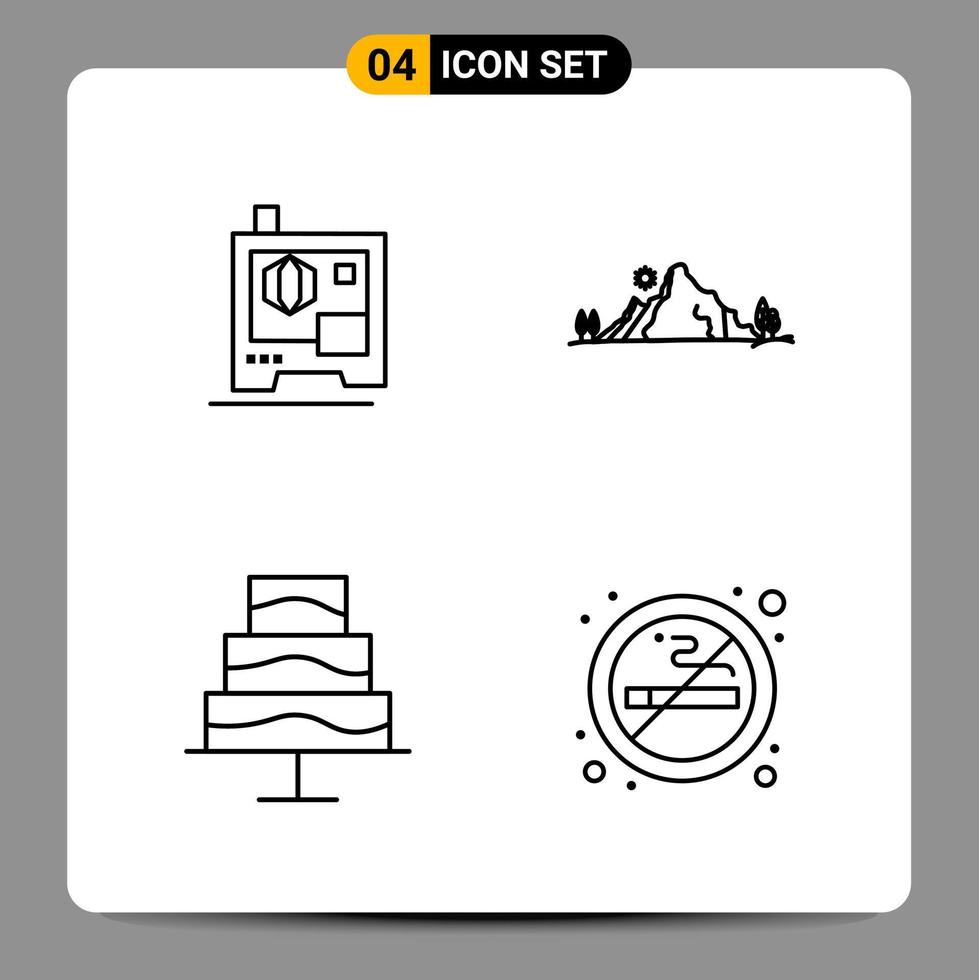 4 Black Icon Pack Outline Symbols Signs for Responsive designs on white background 4 Icons Set Creative Black Icon vector background