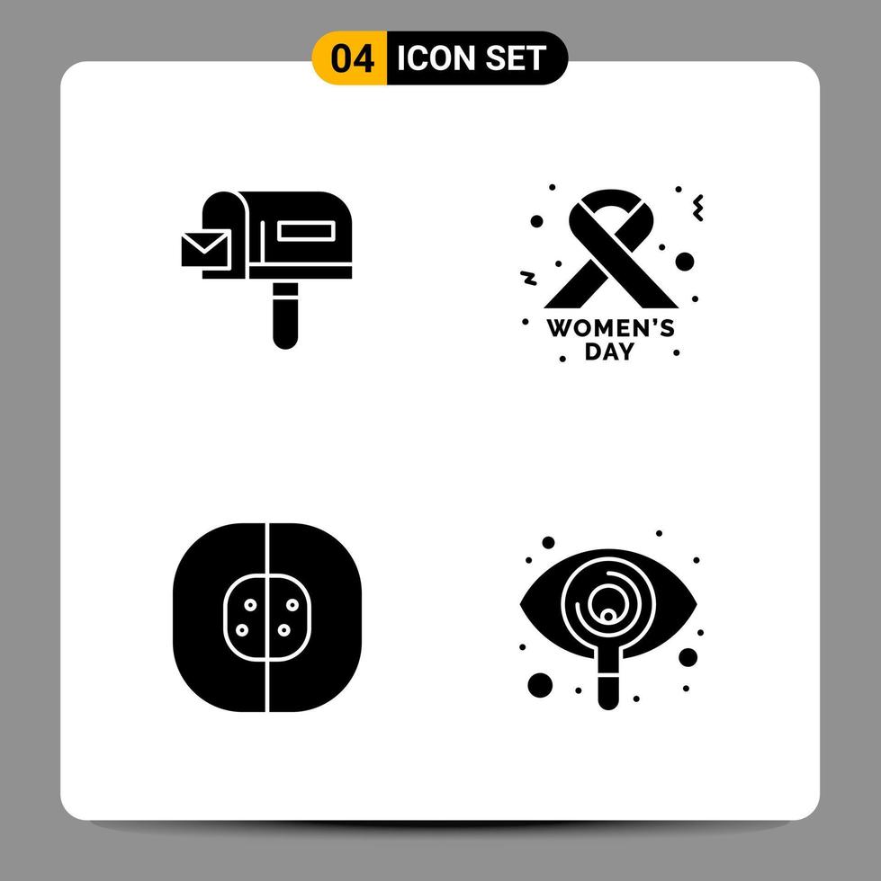 4 Black Icon Pack Glyph Symbols Signs for Responsive designs on white background 4 Icons Set Creative Black Icon vector background