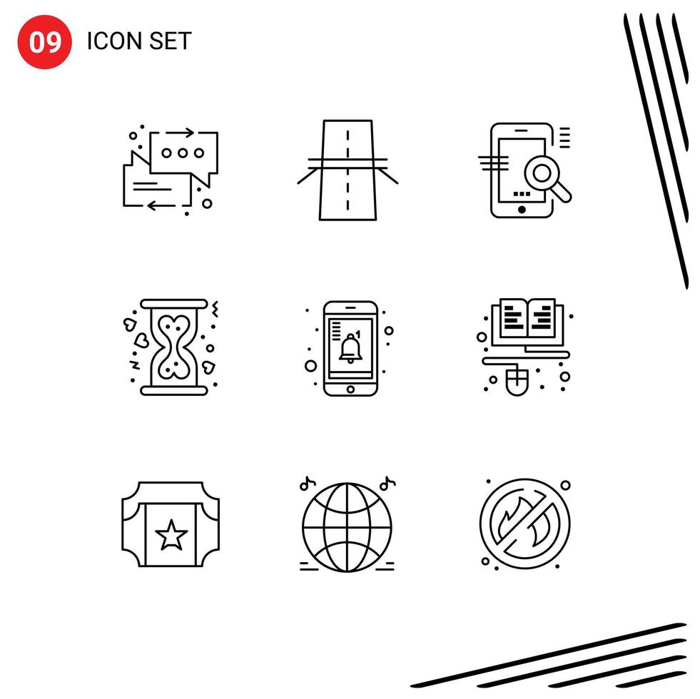 Group of 9 Outlines Signs and Symbols for hourglass donation highway charity seo Editable Vector Design Elements