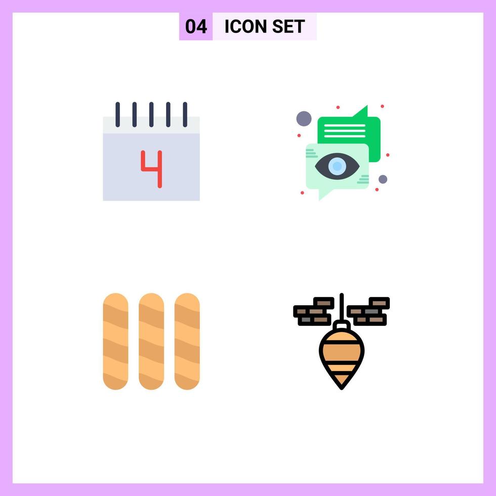 4 Creative Icons Modern Signs and Symbols of calendar bread school communication loaf Editable Vector Design Elements