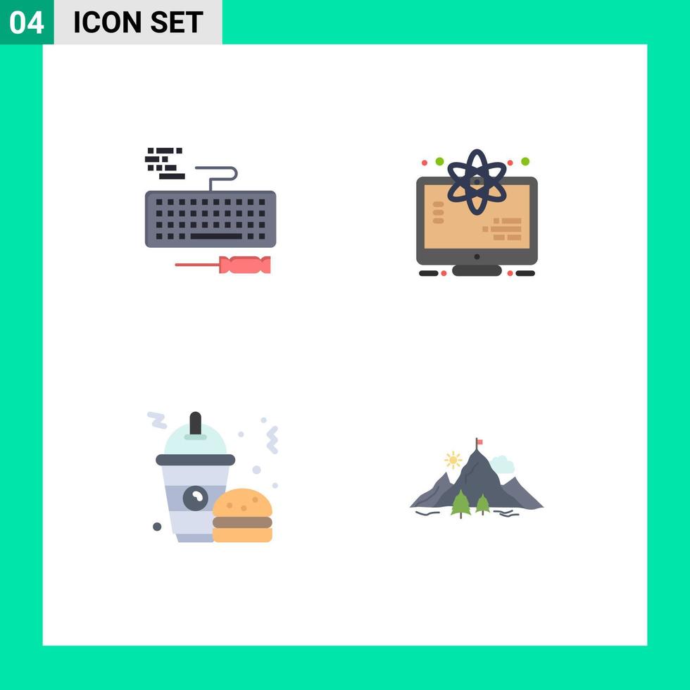 4 User Interface Flat Icon Pack of modern Signs and Symbols of key food repair science frappe Editable Vector Design Elements