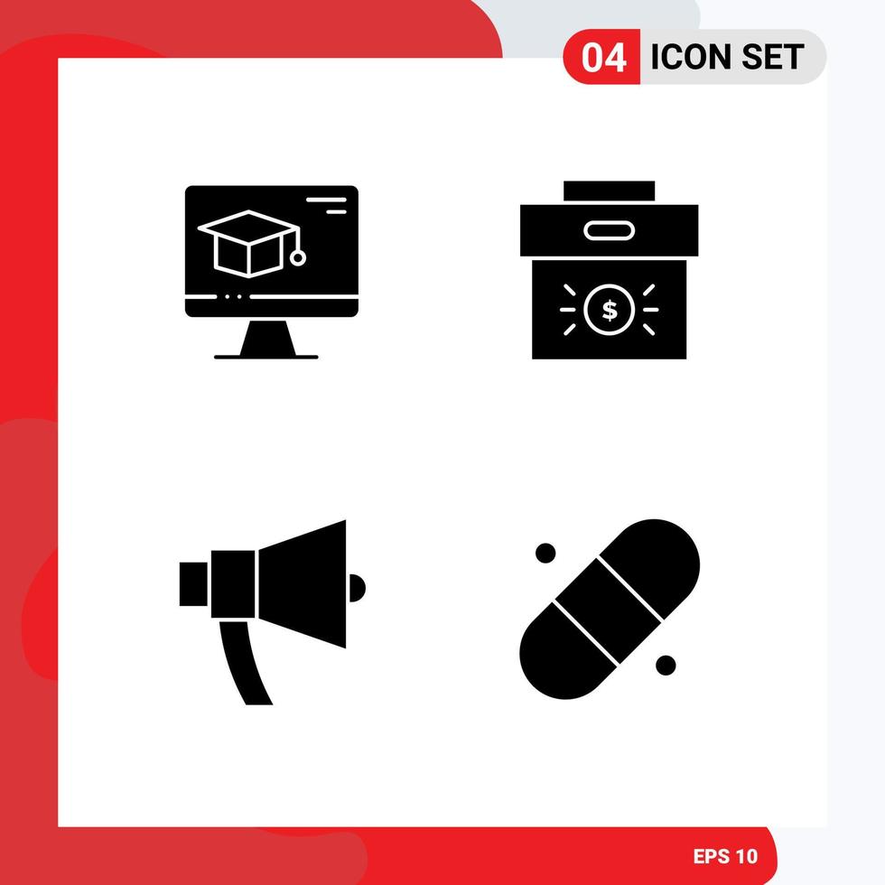 Set of 4 Modern UI Icons Symbols Signs for computer ads graduation corporate loud Editable Vector Design Elements