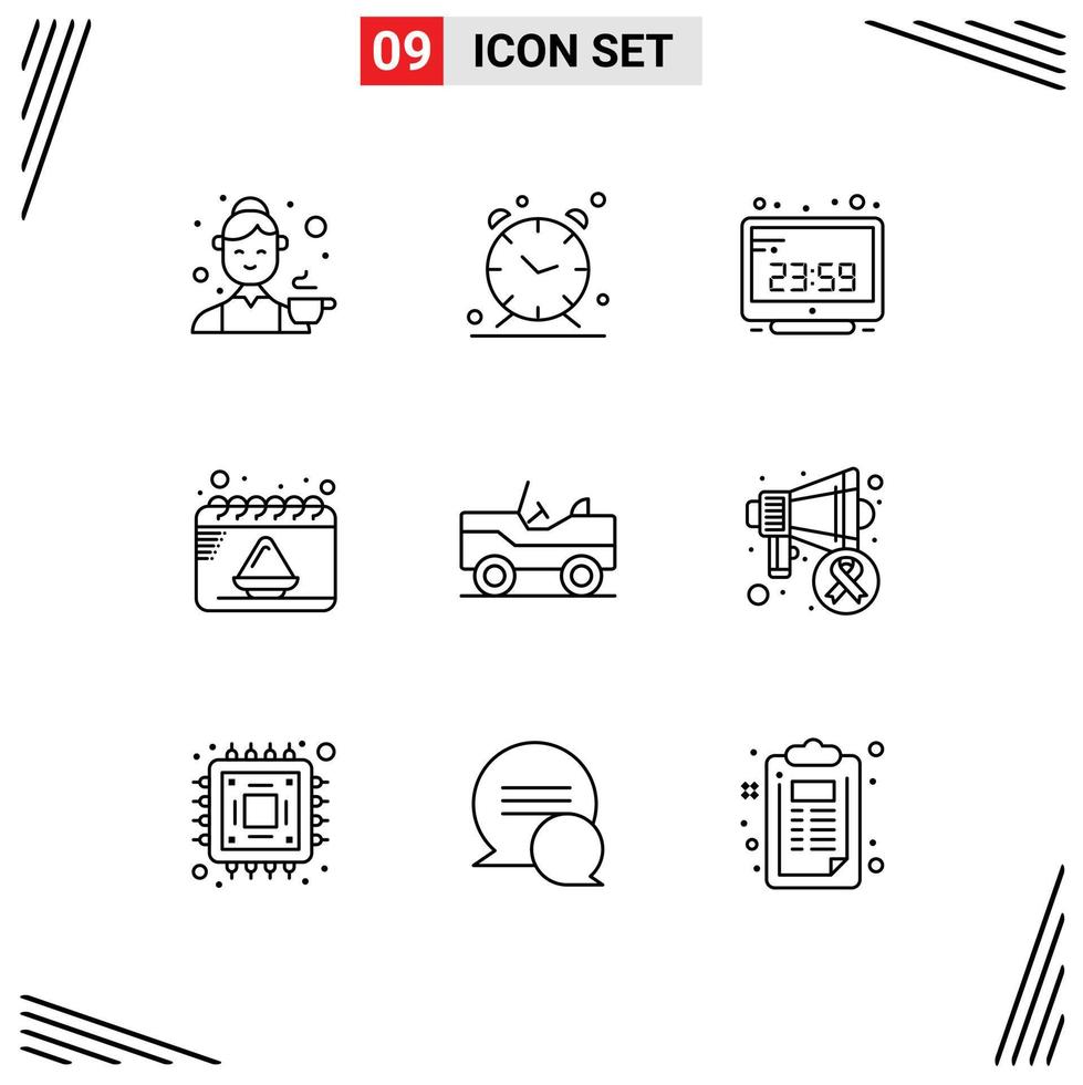 Outline Pack of 9 Universal Symbols of party date alert calendar computer time Editable Vector Design Elements
