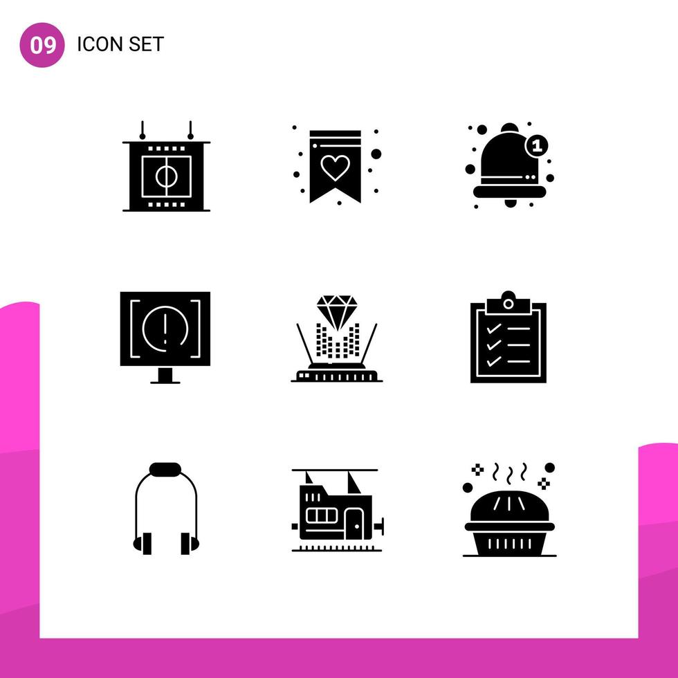 Pack of 9 creative Solid Glyphs of technology hologram notification support help Editable Vector Design Elements