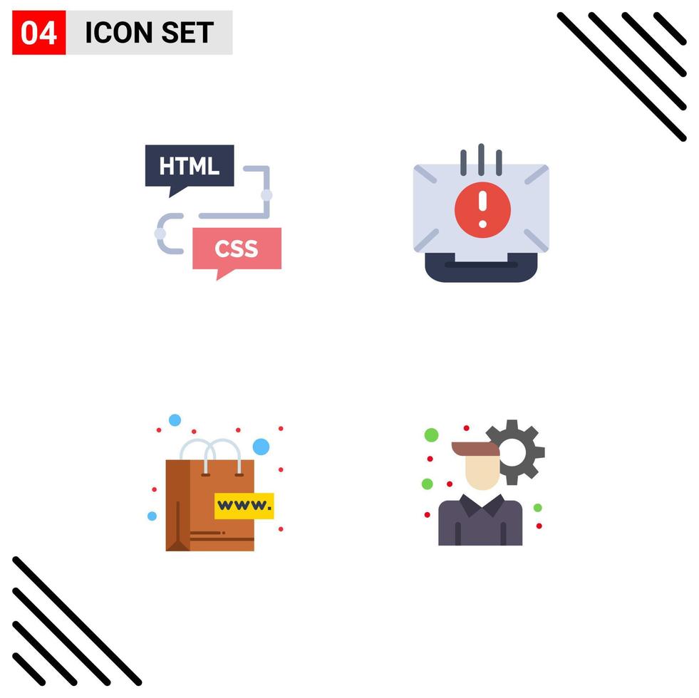 Set of 4 Modern UI Icons Symbols Signs for coding mail flowchart contact online Editable Vector Design Elements