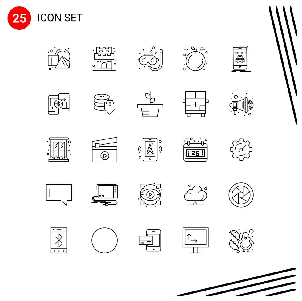 Universal Icon Symbols Group of 25 Modern Lines of product cube scuba box orange Editable Vector Design Elements