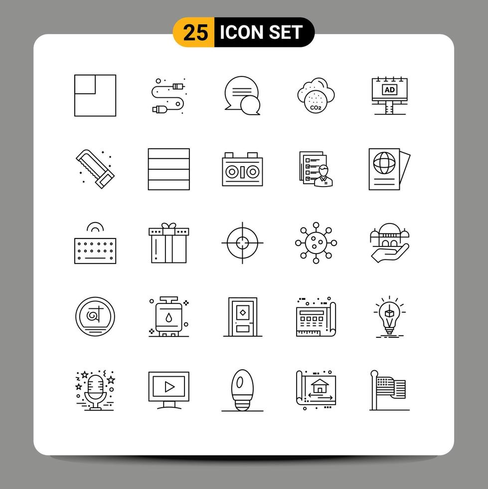 Group of 25 Modern Lines Set for advertisment banner messages board industry Editable Vector Design Elements