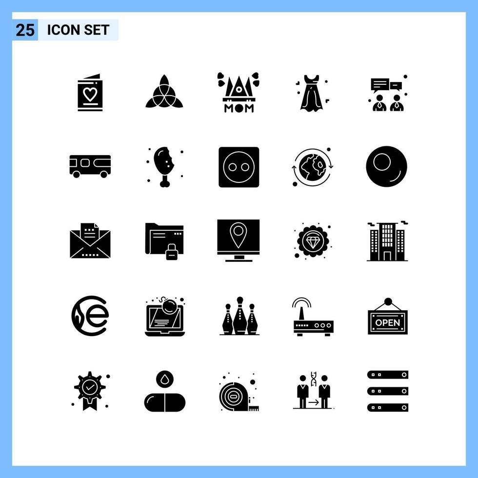 25 iconos estilo sólido símbolos de glifo creativo signo de icono sólido negro aislado sobre fondo blanco fondo de vector de icono negro creativo