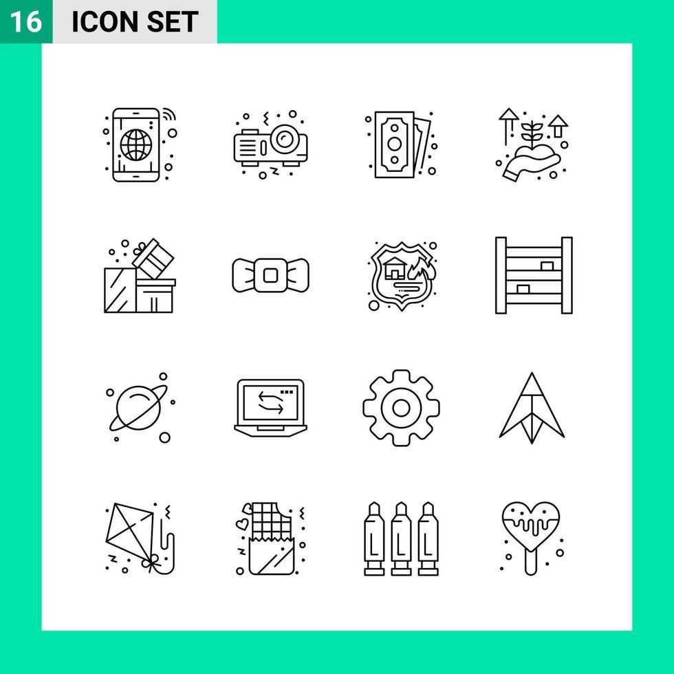 Pack of 16 Line Style Icon Set Outline Symbols for print Creative Signs Isolated on White Background 16 Icon Set Creative Black Icon vector background