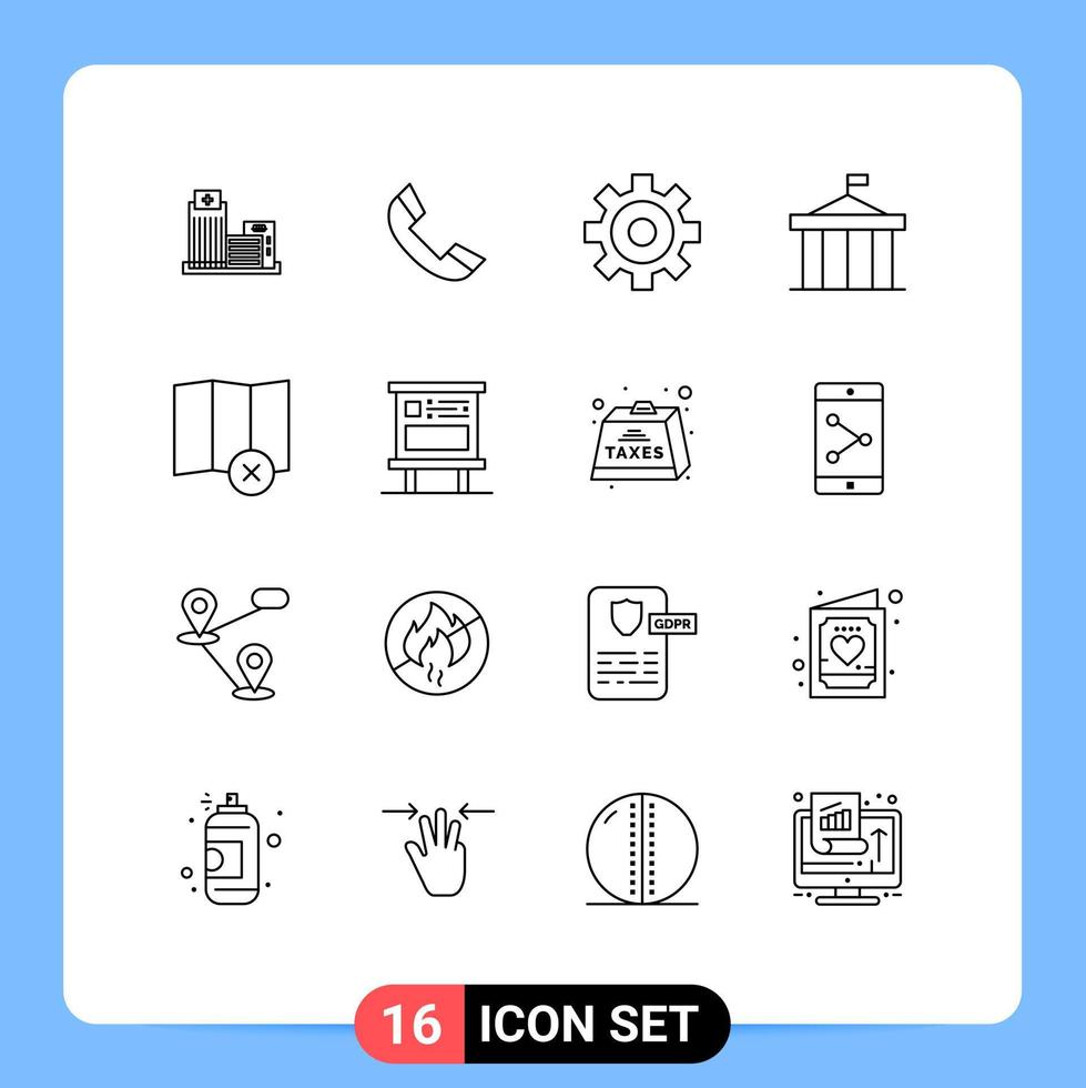 16 User Interface Outline Pack of modern Signs and Symbols of map clear telephone greece columns Editable Vector Design Elements
