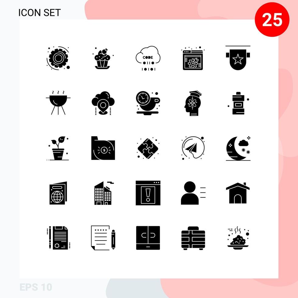 Set of 25 Modern UI Icons Symbols Signs for badges webpage coding web setting spanner Editable Vector Design Elements