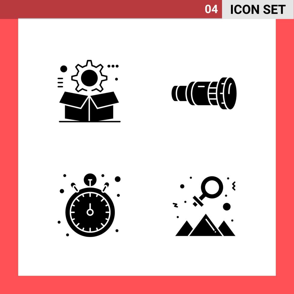 4 Icon Pack Solid Style Glyph Symbols on White Background Simple Signs for general designing Creative Black Icon vector background