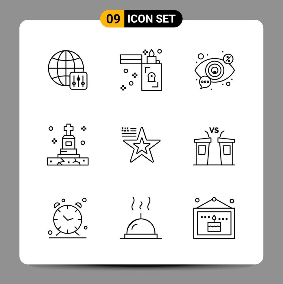 9 Black Icon Pack Outline Symbols Signs for Responsive designs on white background 9 Icons Set Creative Black Icon vector background