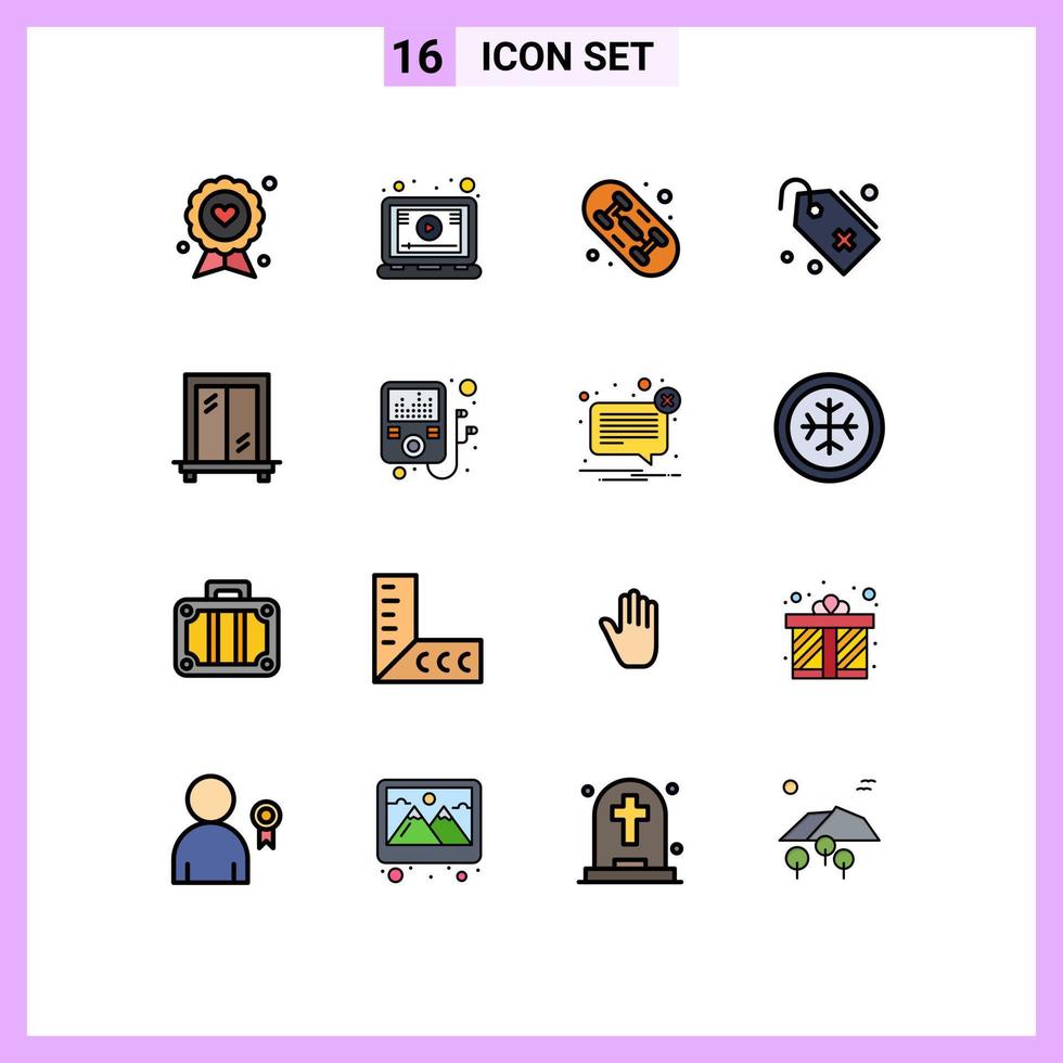 16 Universal Flat Color Filled Lines Set for Web and Mobile Applications window sign screen add medical Editable Creative Vector Design Elements