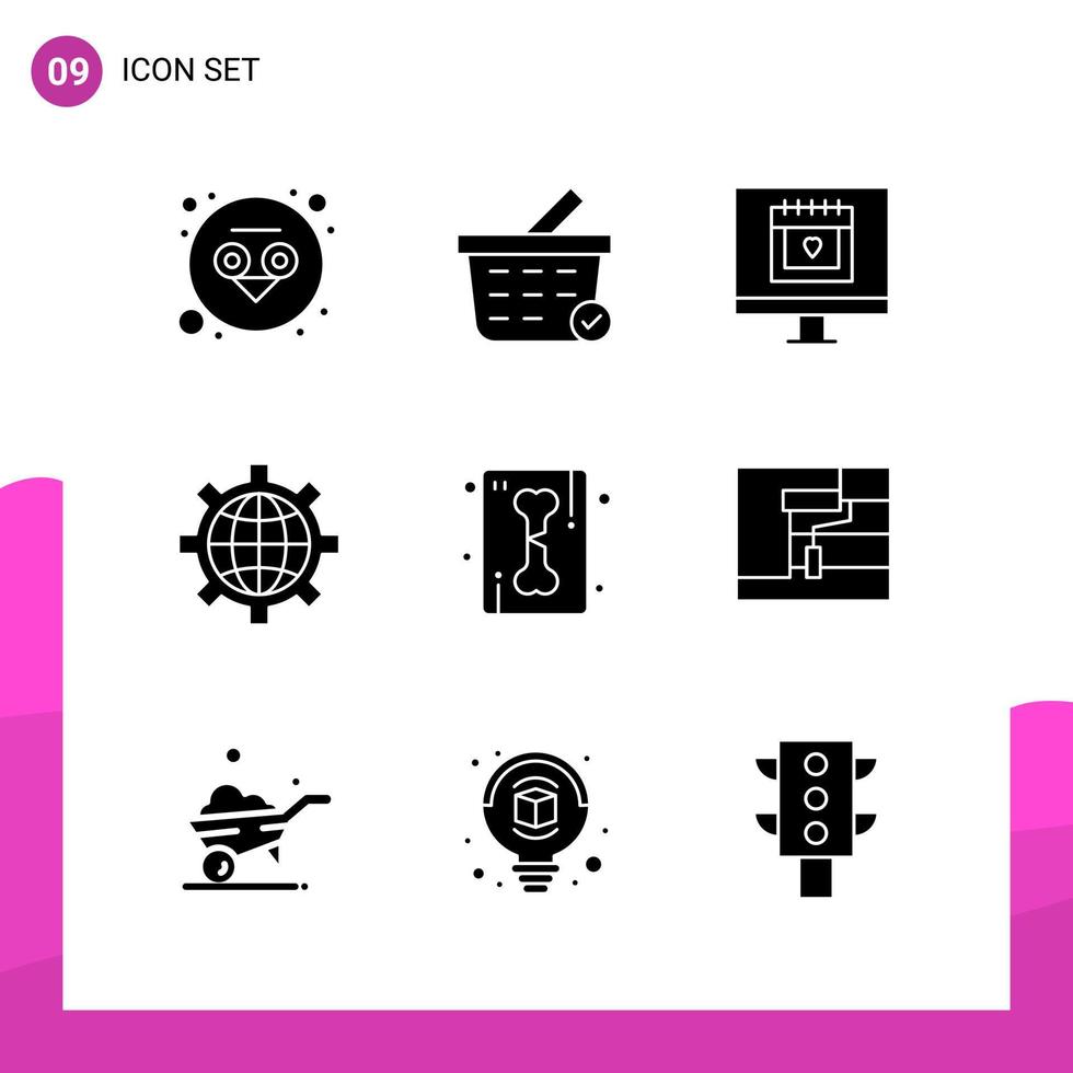Glyph Icon set Pack of 9 Solid Icons isolated on White Background for responsive Website Design Print and Mobile Applications Creative Black Icon vector background