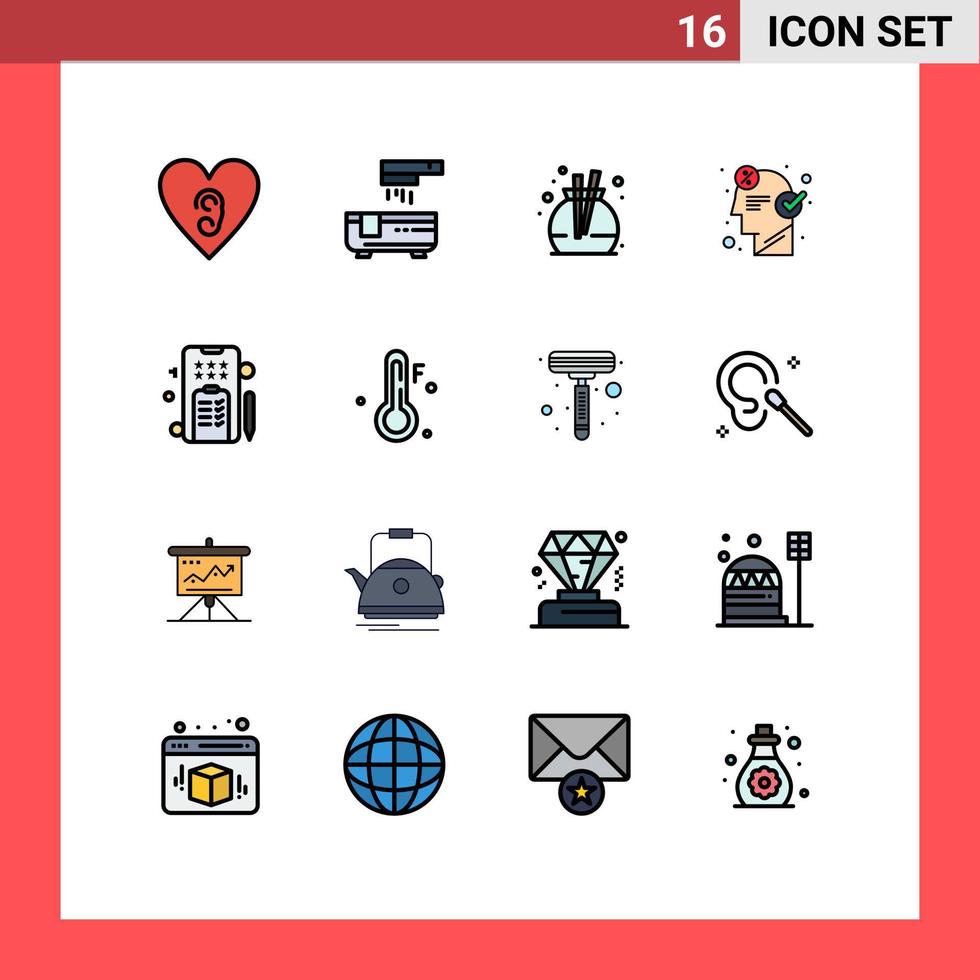 Set of 16 Vector Flat Color Filled Lines on Grid for online marketing perfume seo business Editable Creative Vector Design Elements