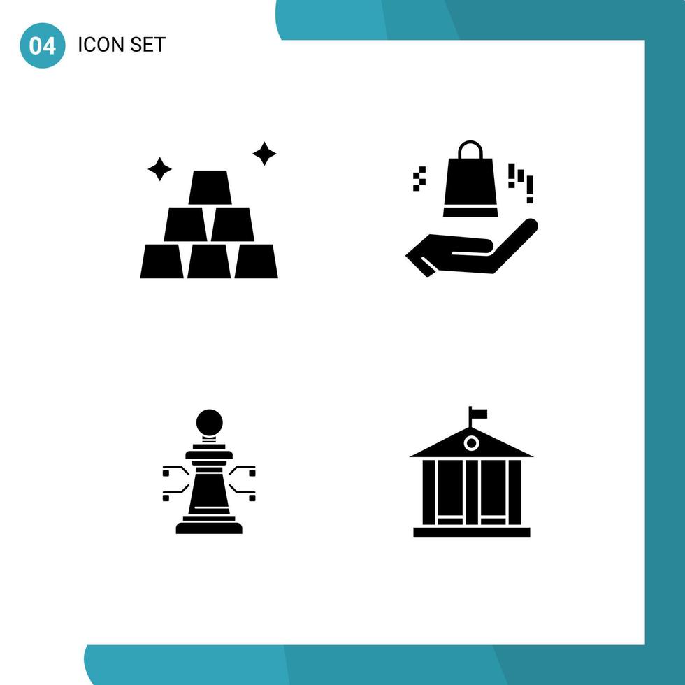 4 Thematic Vector Solid Glyphs and Editable Symbols of finance game ahnd chess traveling Editable Vector Design Elements