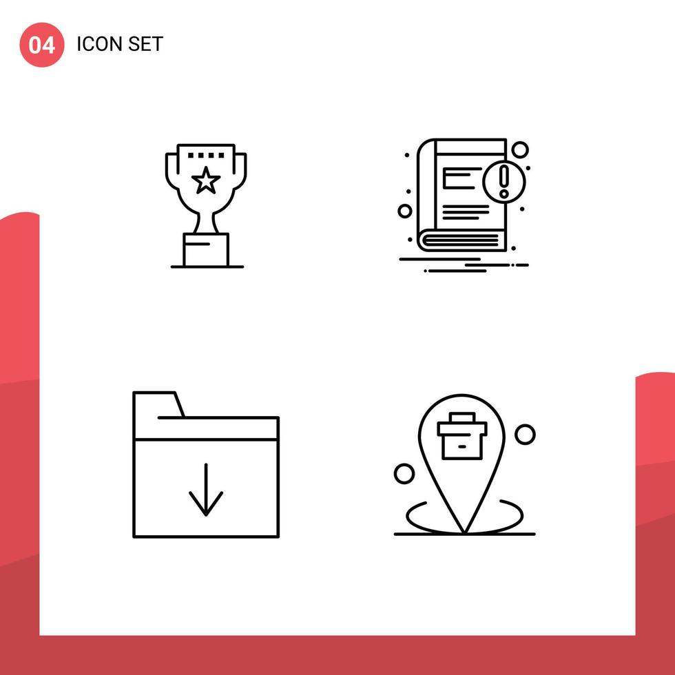 Set of 4 Modern UI Icons Symbols Signs for award folder reward notice business Editable Vector Design Elements