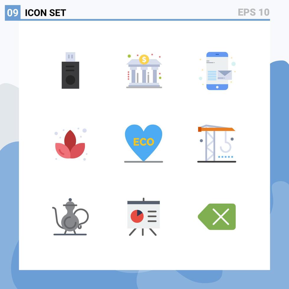 9 iconos creativos signos y símbolos modernos de amor eco correo electrónico sauna loto elementos de diseño vectorial editables vector