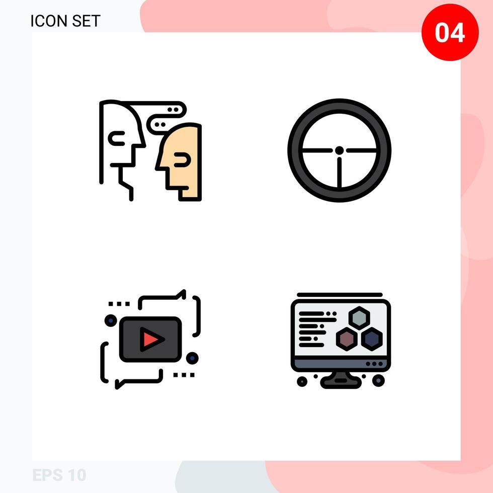 Stock Vector Icon Pack of 4 Line Signs and Symbols for brain advertising interaction military marketing Editable Vector Design Elements